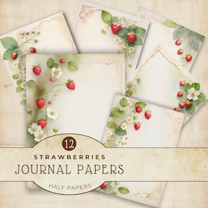 Set di carte digitali Wild Strawberry, pagine di diario spazzatura scaricabili all'istante, carta decorativa vintage, materiali per lavori di bricolage in carta