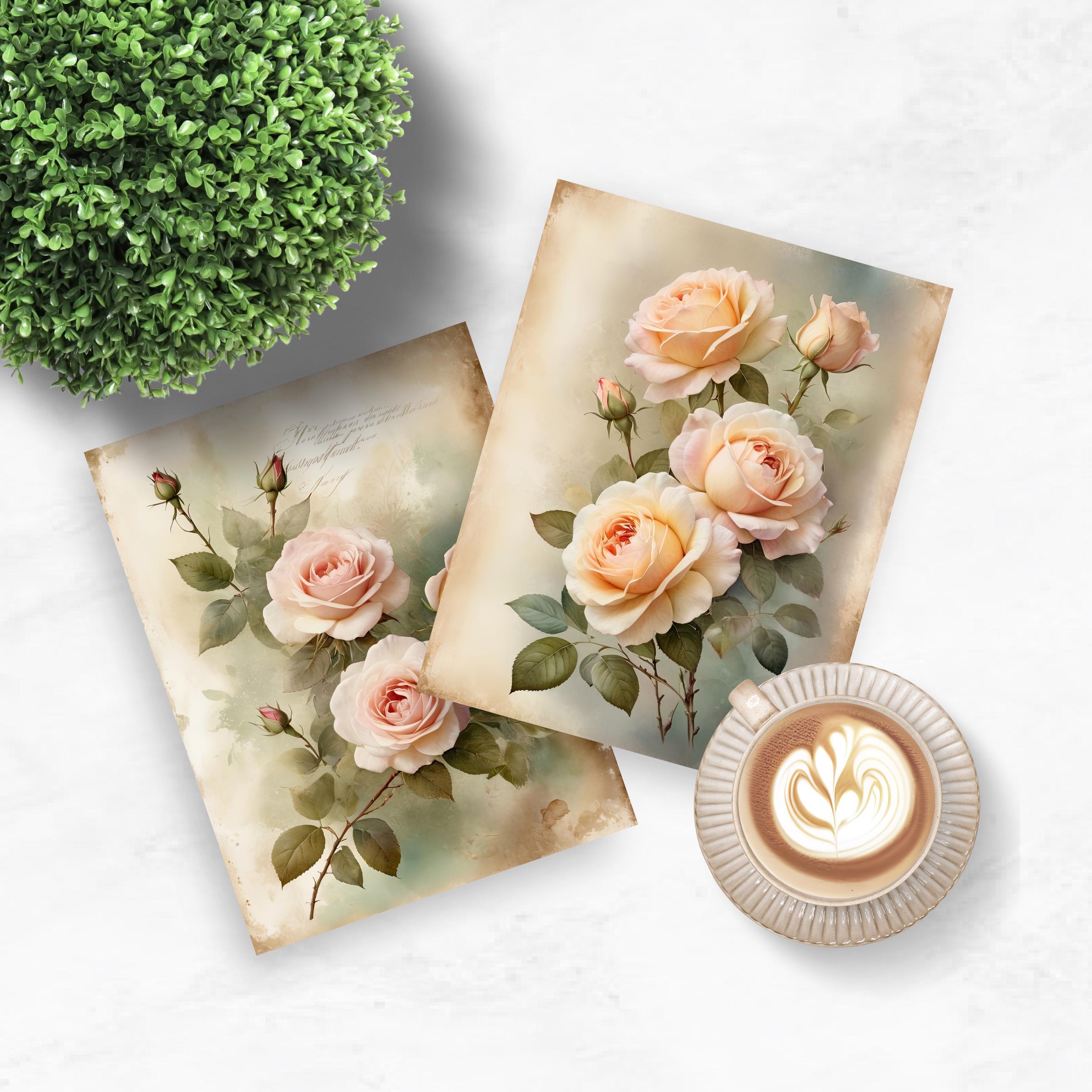 Romantic Vintage Rose Digital Paper Pack, Decorative Floral Printable ...