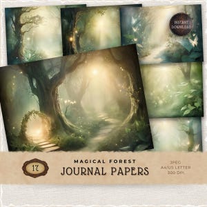 Enchanted Forest Junk Journal Papers, Mystical Forest Digital Paper, Fairy Scrapbooking Background, Elven Printable Pages