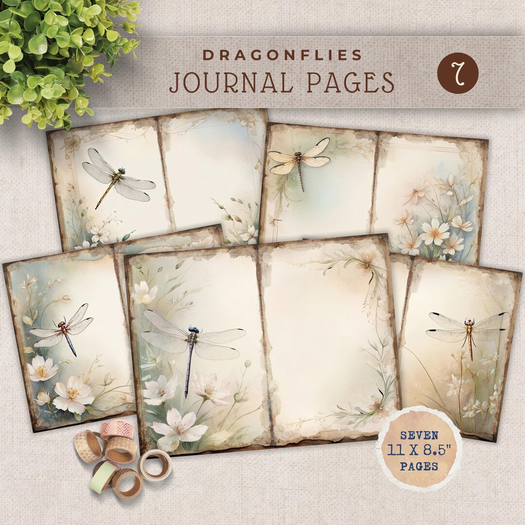 Dragonfly Junk Journal Pages Instant Download, Scrapbook Pages Digital ...