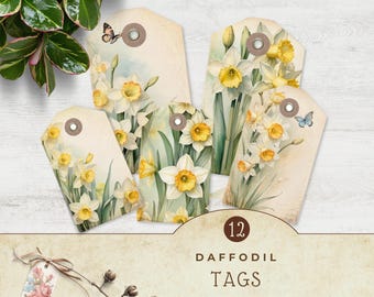 Narzisse Blume Tag, Druckbare Oster Oster Tags, Scrapbook Ephemera, Papier Basteln, Junk Journal Tag, Instant Download, JJ003