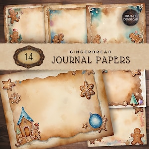 Papeles de diario de jengibre, papel imprimible para decoración navideña, material para scrapbooking digital, fondo para tarjetas