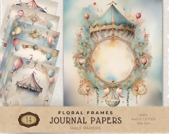 Vintage Circus Decorative Papers Set, Junk Journal Pages, Digital Scrapbooking Backgrounds, Instant Download
