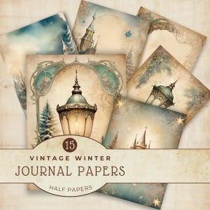Papeles vintage Art Nouveau de invierno, Imprescindibles para diarios basura, Material decorativo para scrapbooking, Fondos invernales, Set de papeles digitales