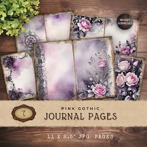 Pink Gothic Junk Journal Pages, Goth Design Digital Papers, Craft Supplies, Instant Download, Scrapbook Background, JJ006