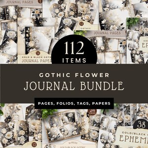 Kit de journal indésirable gothique or et noir, papiers numériques, folio de journal indésirable imprimable, fournitures de scrapbooking, ensemble de créations en papier, JJ006
