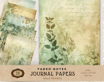 Green Botanical Junk Journal Pages, Vintage Paper Bundle, Scrapbook Supplies, Printable Papers, Old Papers