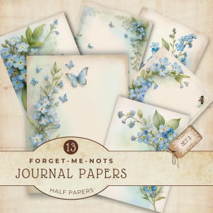 Afdrukbaar papier Forget Me Not, Junk Journaling, Scrapbookingpapier, Blauwe bloemachtergronden, Card Making Supply, JJ005