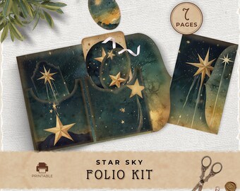Kit de cuaderno de recortes celestial, descarga imprimible de bolsillo con estrellas y lunas vintage