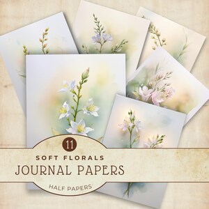 Juego de papeles con fondo de flores blancas, paquete de papeles florales imprimibles para álbumes de recortes, suministros para diarios Nature Junk, suministros para manualidades
