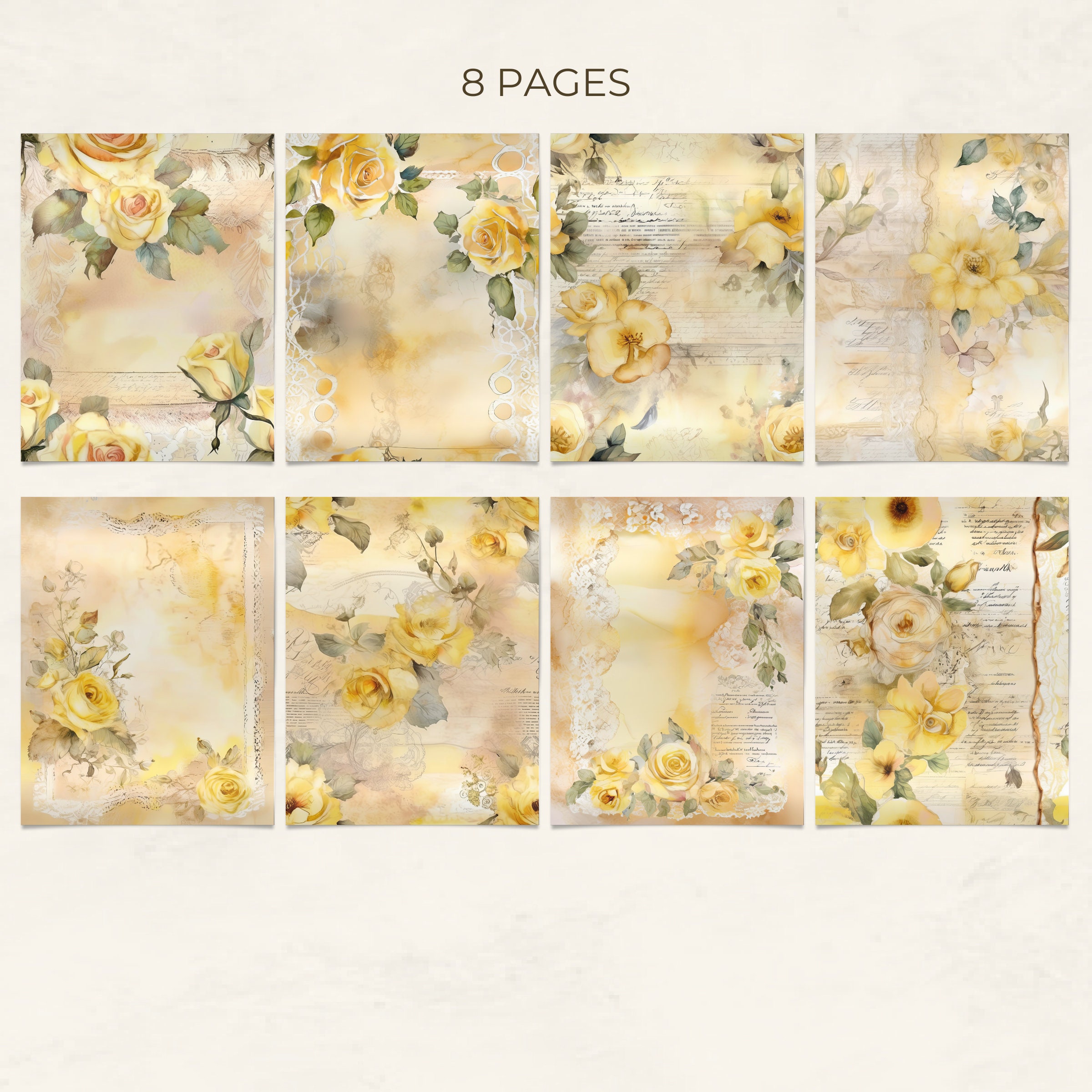 Yellow Shabby Chic Printable Junk Journal Elements, Digital Download ...