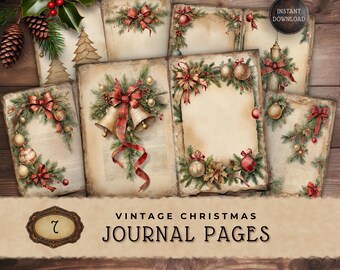 Vintage Christmas Junk Journal Printable, Grandmillennial Digital Scrapbook Pages Download