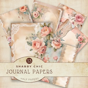 Shabby Chic Junk Journal Papier Pack, Aquarell Briefpapier, Digital Download, Vintage Rosen, Scrapbook Papier