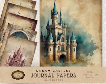Digitale papers sprookjeskasteel, ongewenste dagboekpagina's, Instant Download, Scrapbooking Supply, Art Journaling, kasteelillustratie