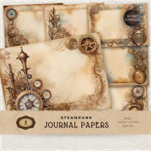 Steampunk Junk Journal Supply, Digital Background Set, Instant Download Papers, Scrapbook Accessory, Card Making Supply