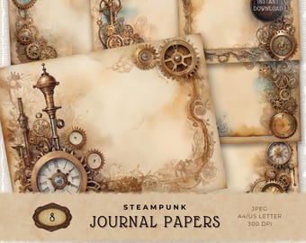 Steampunk Junk Journal Supply, Digital Background Set, Instant Download Papers, Scrapbook Accessory, Card Making Supply