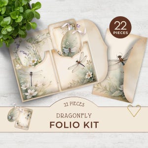 Kit diario Dragonfly Junk Journal Folio, download digitale fai da te stampabile, forniture per l'artigianato Mix and Match, tasca per cartelle Dragonfly