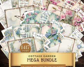 Cottage Garden Junk Journal Mega Bundle, Wildflower Ephemera, Printable Page Pack, Paper Craft Gift