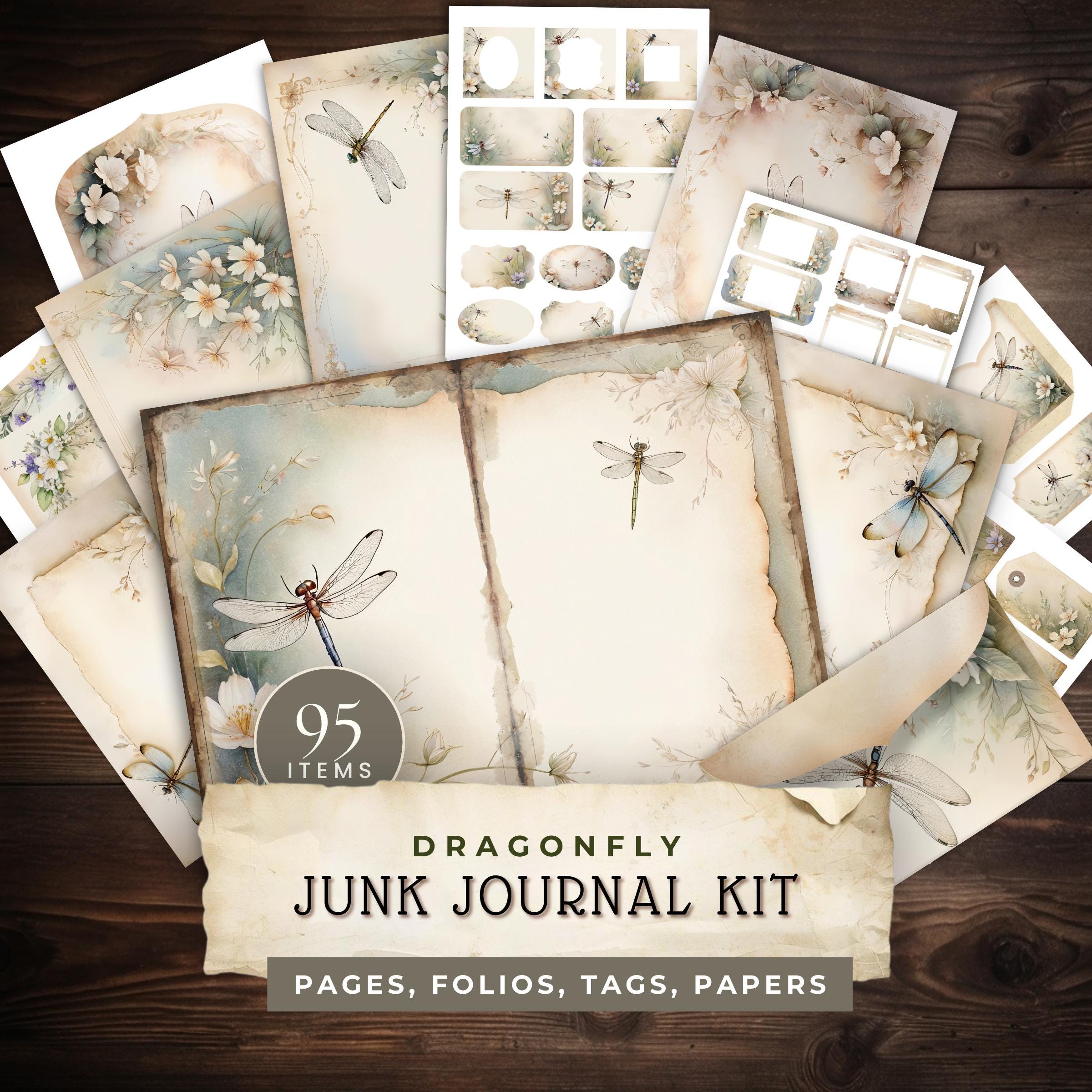Dragonfly Junk Journal Bundle, Insect Folio Kit for Paper Crafting ...