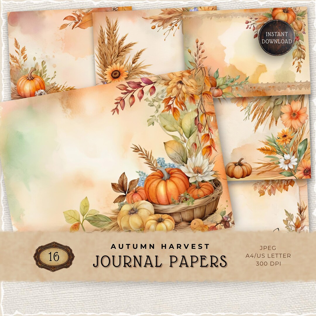 Autumn Harvest Digital Papers Set, Fall Background Papers, Commercial ...
