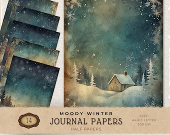Moody Winter Landscape Digital Paper Set: Scrapbook & Junk Journal (PDF Download A4/US Letter Size)