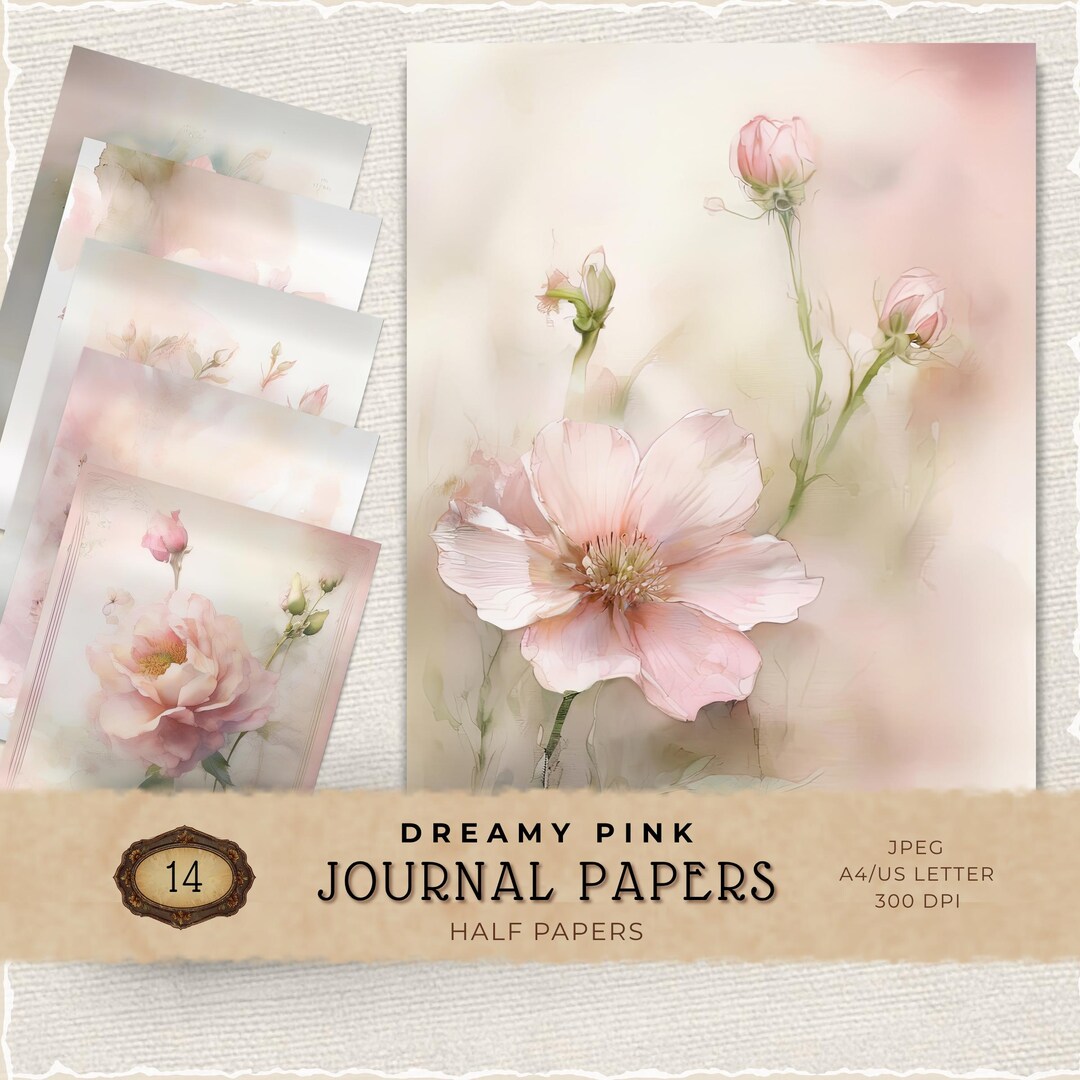 Dreamy Pink Floral Digital Papers, Scrapbook Paper Pack, Junk Journal ...