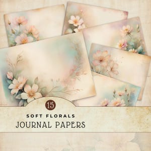 Papeles digitales con flores suaves, páginas para diarios basura, material para manualidades, papel imprimible, fondo floral, materiales para hacer tarjetas