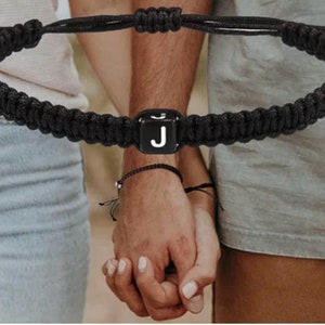 Set of 2 Custom Engraved Initial Bracelets for Couples and Friendships | Matching Bracelets for Him Her | Gift Boyfriend Anniversary Bestie
