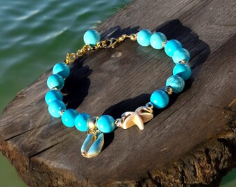 Genuine Turquoise Bracelet / Blue Agate Bracelet / Pink and Yellow Quartz Women Bracelet - Dainty Natural Stone Bracelet - Bead Bracelet