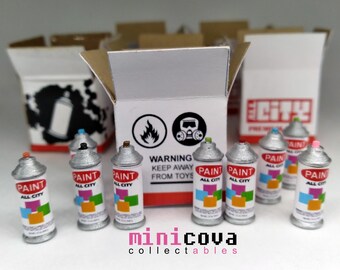 Aerosol Cans (9) - Cardstock Box (1) - Graffiti - Diorama - Props - Read Description before purchase.