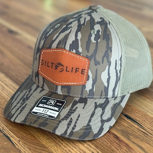 Bottomland Camo Hat | Silt Life Leather Patch | Trucker Hat for Hunting Fishing Outdoors