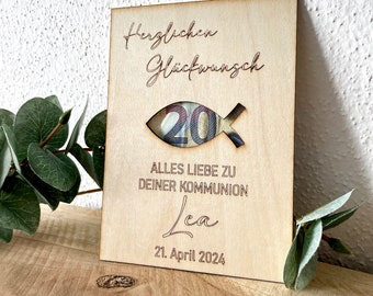 Holzkarte personalisiert, individulle Karte Kommunion, Firmung, Geldgeschenk, Gratulation, Geldkarte, Glückwunschkarte, Geburtstagskarte