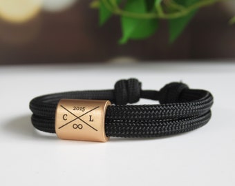 Gegraveerde armband, zeiltouwarmband, cadeau voor koppels, gepersonaliseerd jubileumcadeau