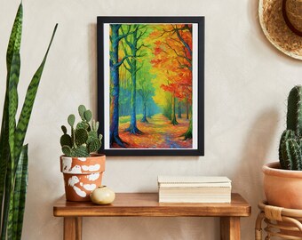 Van Gogh Rainbow Maple Forest Print, Impressionist Wall Art (Digital Download)