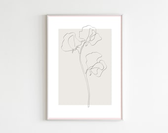 Botanical Line Art Print, Neutral Boho Decor (Digital Download)