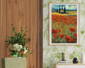 Van Gogh Poppy Field Poster, Impressionist Floral Print (Digital Download)