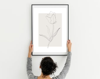 Botanical Line Art Print, Neutral Boho Home Decor (Digital Download)