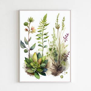 Watercolor Botanical Print, Sage Green, Beige, Wild Flowers Art, Boho Floral Printable, Modern Home Decor, Wildflower Posters Art Set