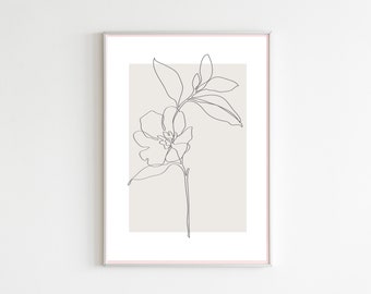 Botanical Line Art Print, Neutral Flower Wall Decor (Digital Download)
