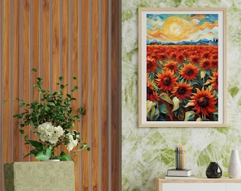 Van Gogh Sonnenblumenfeld Poster, impressionistische Wandkunst (digitaler Download)