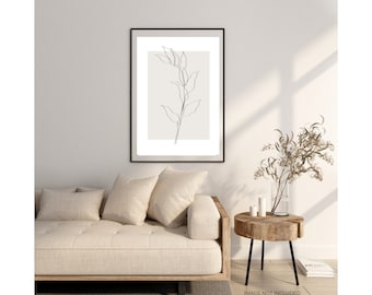 Botanical Line Art Print, Neutral Boho Decor (Digital Download)