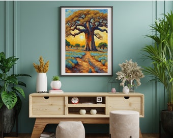 Van Gogh Baobab Tree Poster, Impressionist Painting (Digital Download)
