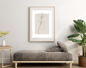 Botanical Line Art Print, Neutral Boho Decor (Digital Download)
