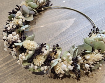 15 cm wandkroon van handgemaakte gedroogde bloemen, natuurlijke wanddecoratie, origineel cadeau-idee