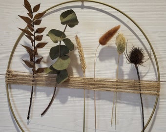 Handgemaakte gedroogde bloemenmuurkrans, natuurlijke wanddecoratie, origineel cadeau-idee
