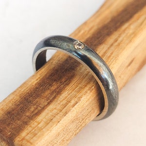 Solitaire CZ oxidised band ring, Cubic Zirconia Black band ring, Size N ring, 6.75USA, 54EUR