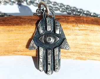Hamsa Hand necklace, Oxidised Hand of Fatima, Hand of Miriam, Evil Eye Protection Amulet