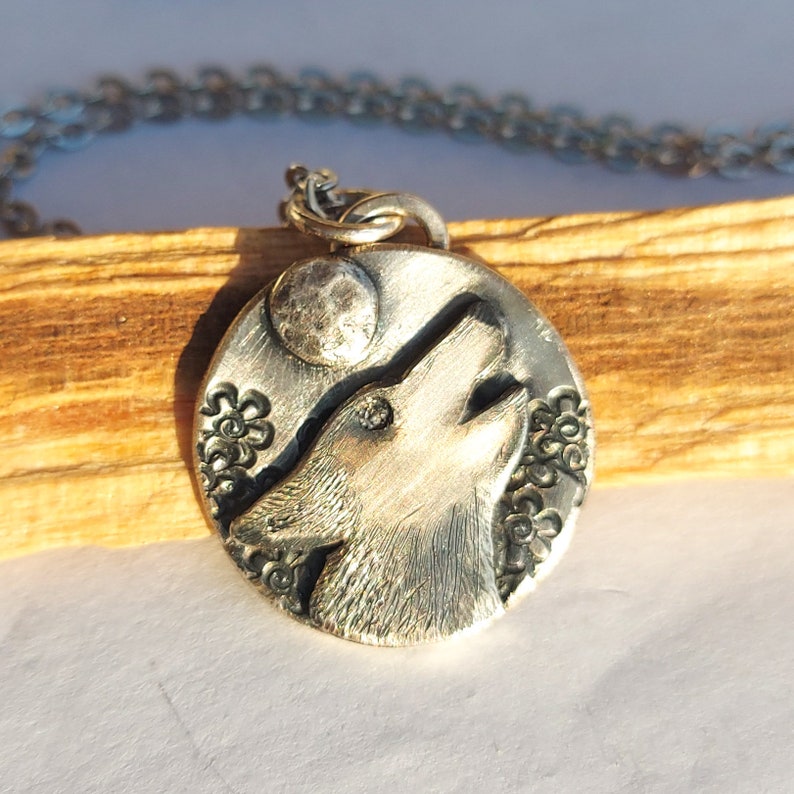 Wolf and Moon Necklace Oxidised Sterling Silver Wolf Howling - Etsy