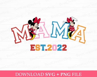 Mama Est 2022 Retro Miss Mouse SVG, Family Vacation Trip (PNG SVG Files)