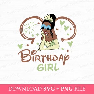 Birthday Girl Svg, Princess with Sunglasses Svg, Magical Kingdom Svg, Mouse Ear and Balloons Svg, Png Svg Files, Instant Download
